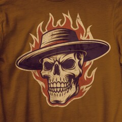 Fototapeta premium Flaming Skull Wearing a Wide Brimmed Hat