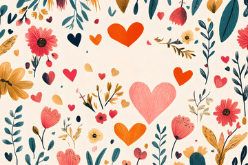 Valentine's day greeting card featuring the word handle surrounded by colorful hearts and flowers on a light beige background