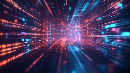 Cybernetic Data Stream: A 3D Render of a Digital Corridor. AI Generated