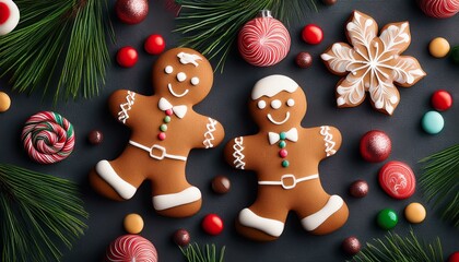 christmas gingerbread cookies and christmas tree