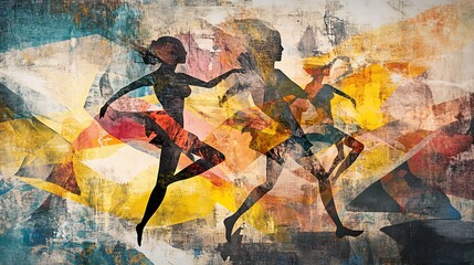Fototapeta premium Dynamic figures vividly dancing in abstract art colorful style digital painting. AI Generated