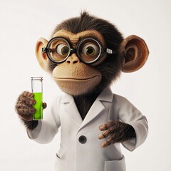 Scientist Monkey with Test Tube Research Discovery