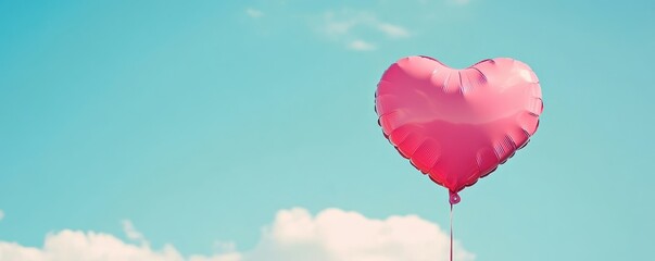 Obraz premium Heart Balloon flying on the sky over the cloud,Red helium balloon,Glossy heart with reflection foil balloon,anniversary wedding,Valentine day,Love symbol,holiday card,copy space.
