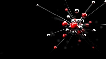 Fototapeta premium Red and Silver Sphere Network: 3D Render on Black Background. AI Generated