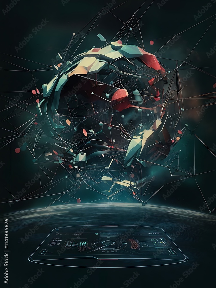 Poster abstract dark colorful polygonal space background with connecting dots and lines connection structur