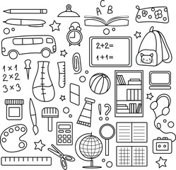 Set of school doodles elements. Can be used for notebooks, covers, school, education and kids books.