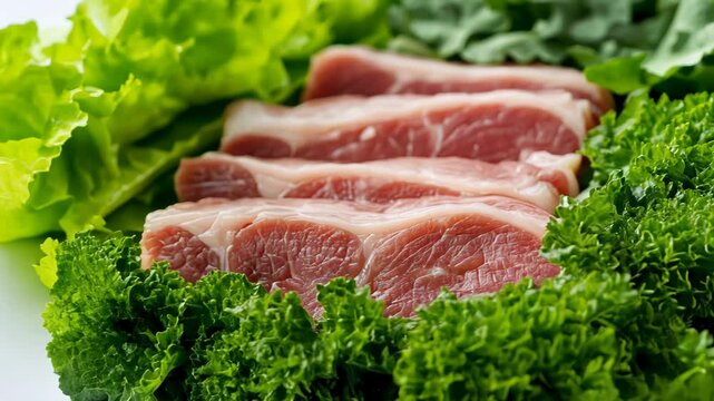 Delicious pork belly slices with fresh garnishes