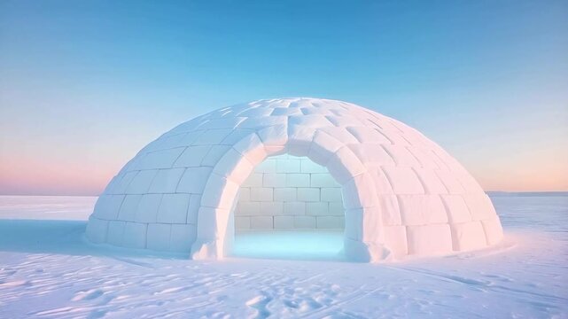Ice igloo isolated on a white background with copy space
