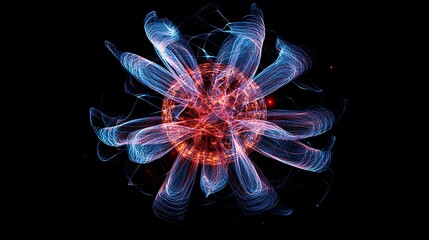 Fototapeta premium Red and Blue Light Trails Exploding from a Central Core - Abstract Photography. AI Generated