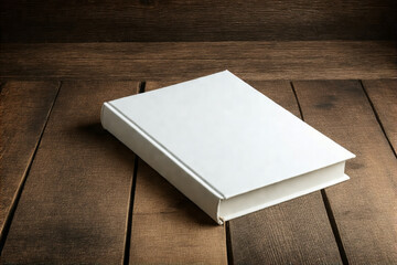 Fototapeta premium Blank hardcover book mockup on wooden table