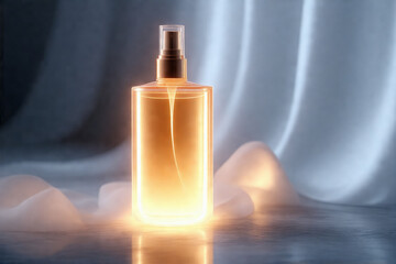 Naklejka premium Invisible skincare bottle mockup with glowing outlines