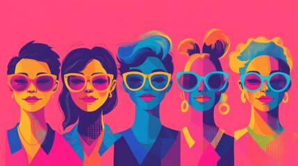 Fototapeta premium Five Stylish Women Wearing Sunglasses in Vibrant Colors