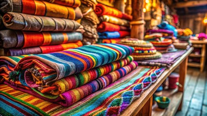 Immerse yourself in rustic charm: a textile workshop showcasing close-up artisan fabric details.