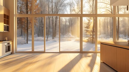 Home insulation plays a vital role in maintaining warmth inside during winter months, as the sun filters through large windows illuminating the cozy kitchen space.