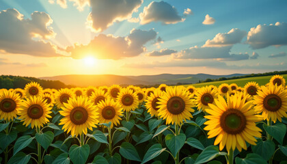 Fototapeta premium Stunning Sunflower Field at Sunset