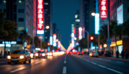 Fototapeta premium Blurred City Night Lights and Cars