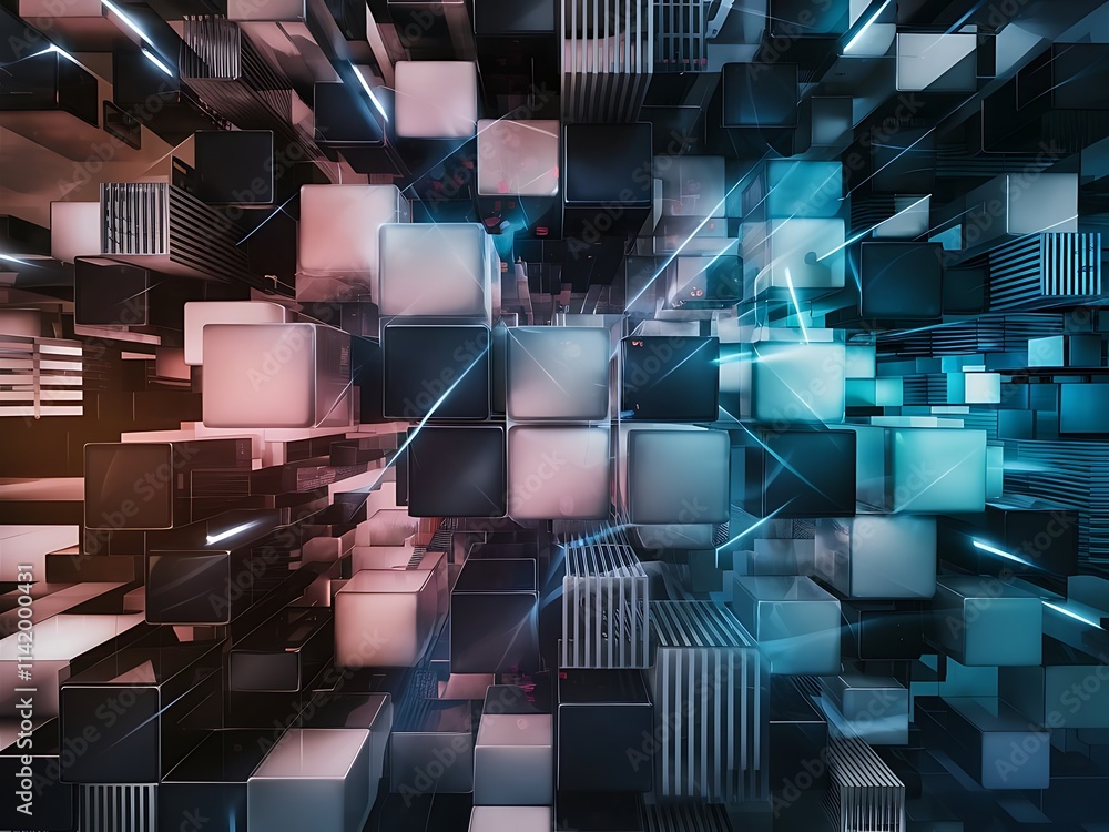 Poster abstract background 3d cubes cubic elements and blocks techno or business concept for wallpaper bann