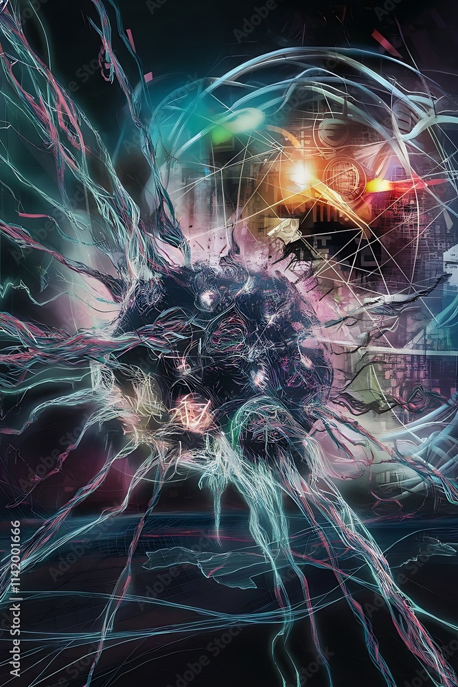 Poster neural network or abstract technological background internet connection illustration science and tec