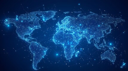 Global Network: Illuminated World Map 3D Render. AI Generated