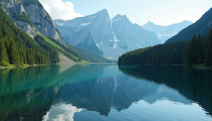 Naklejka premium Serene Mountain Lake Landscape