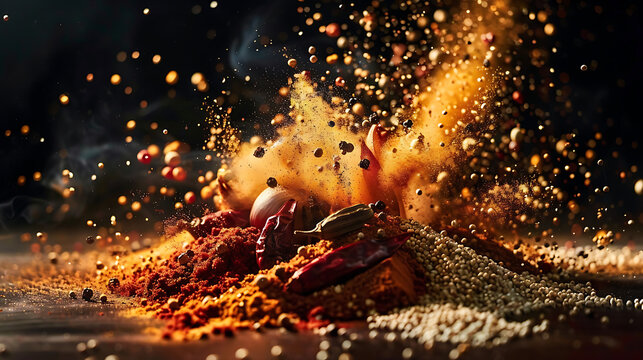  Explosion of different spices