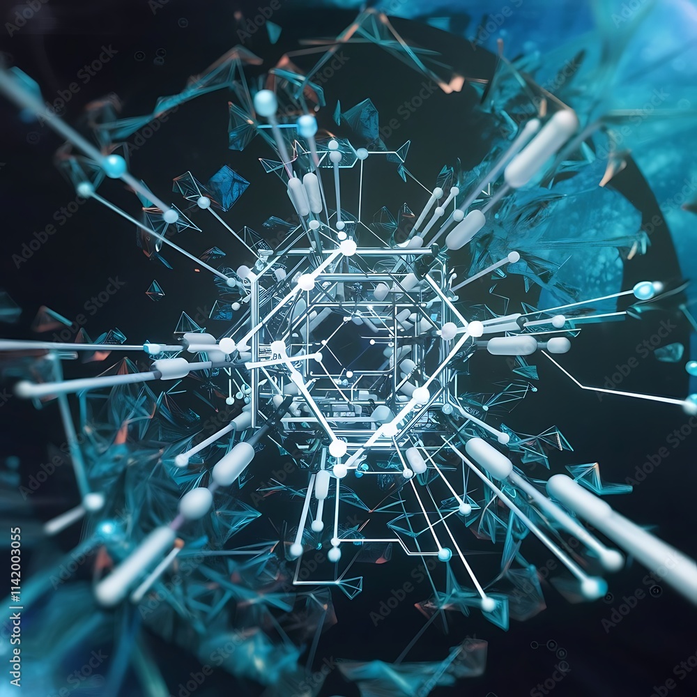 Poster science network pattern connecting lines and dots technology hexagons structure or molecular connect