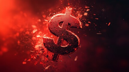 A bold and dramatic illustration of a dollar symbol falling or breaking, symbolizing economic pressure during a recession.	