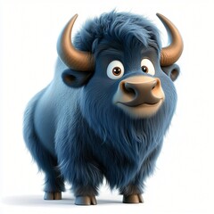 Cute Cartoon Yak 3D Render Furry Wildlife Animal