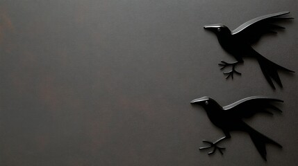 Silhouettes of Freedom: Two black silhouettes of birds take flight against a dark background, creating an image that is both minimalist and symbolic. The birds' wings are spread wide.