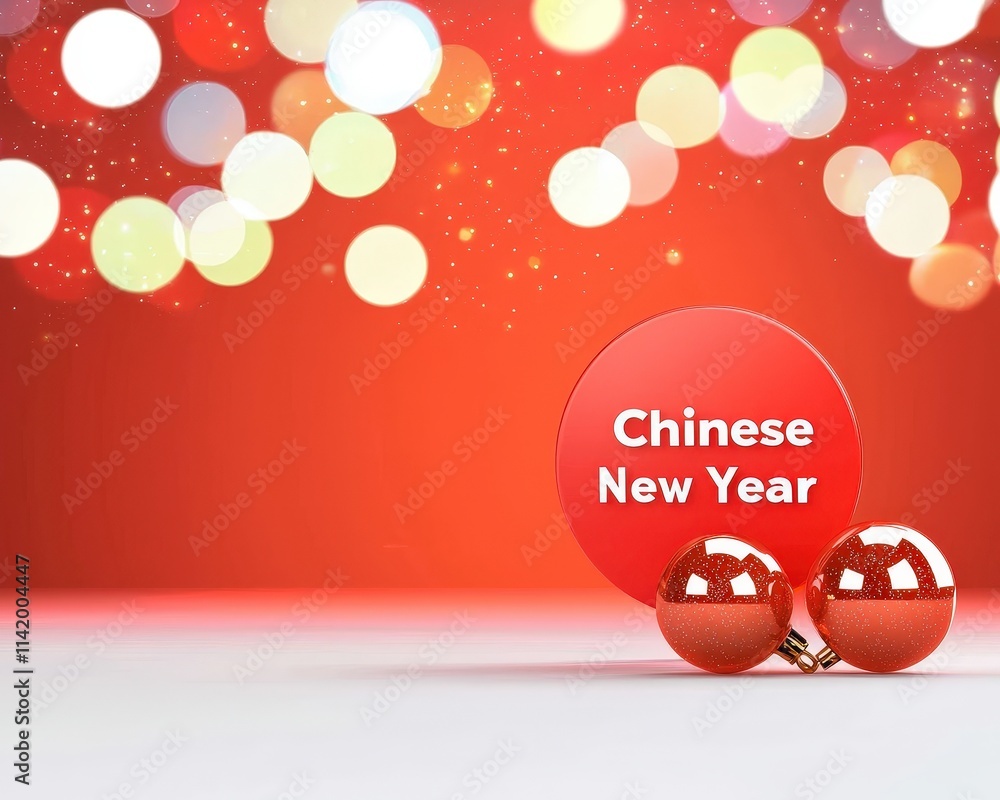 Poster circular label with chinese new year text and shimmering sparkles