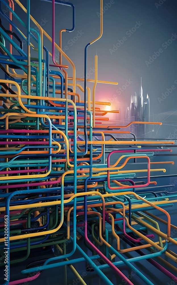 Poster abstract colorful lines vector background internet big data and technology connections concept abstr