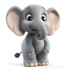 Obraz premium High-quality image of a 3D elephant cartoon, white backdrop.
