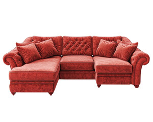 Luxurious red velvet sectional sofa with plush cushions and tufted design, perfect for stylish living rooms. Ideal for comfort and elegance in any space