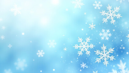 Winter illustration with watercolor style featuring snowflakes on soft blue background