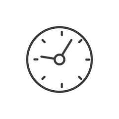 Clock, icon in line design. Clock, time, watch, alarm, hour, minute, second on white background vector. Clock editable stroke icon
