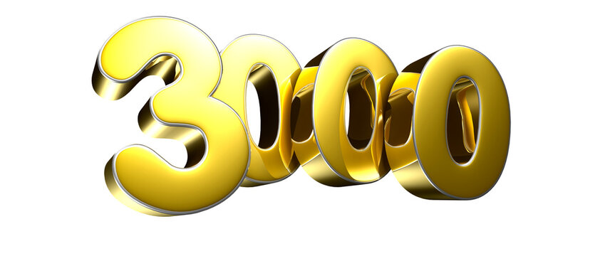 Golden number 3000 3D illustration. Advertising signs. Product design. Product sales.