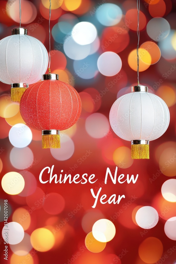 Poster elegant script chinese new year text with subtle glittering effects