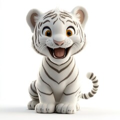 Obraz premium Cute and friendly white tiger cub with realistic texture and vibrant colors, highly detailed.