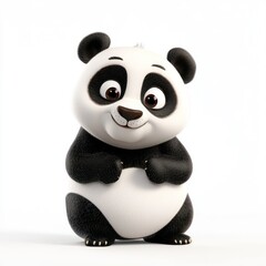 Naklejka premium Cute black and white panda bear character, adorable and highly detailed 3D render.