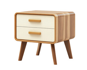 Modern wooden nightstand with two drawers and tapered legs, featuring stylish design that enhances...