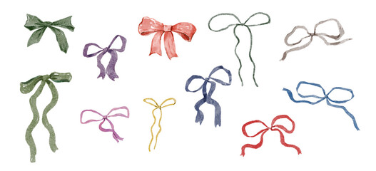 Watercolor Collection of Colorful Decorative Ribbons in the Png format.