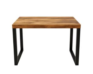 Rustic wooden table with sturdy metal frame, perfect for dining or workspace. This versatile piece adds warmth and style to any interior setting