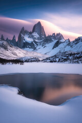 Snow-Covered Peaks Reflected in Frozen Lak