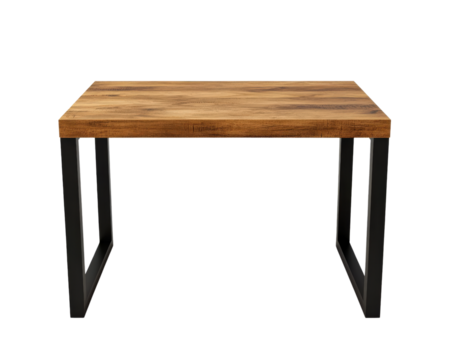 Rustic wooden table with sturdy metal frame, perfect for dining or workspace. This versatile piece adds warmth and style to any interior setting