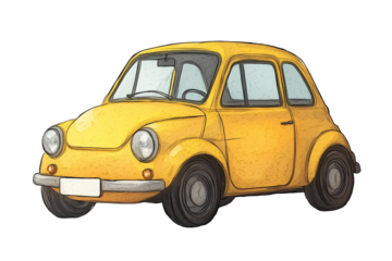 a yellow car with black wheels