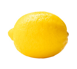 Side view of single fresh ripe yellow lemon fruit isolated  with clipping path in png file format