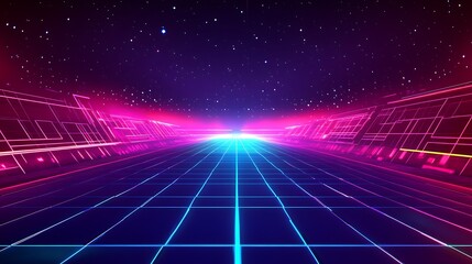 Futuristic Grid Brilliantly Shines Digital Painting Abstract Artwork. AI Generated