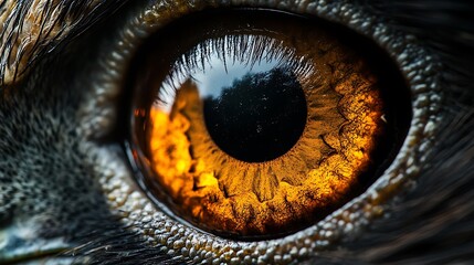 Close-Up of a Bird of Prey's Amber Eye. AI Generated