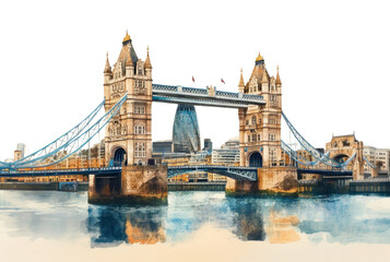 Obraz premium PNG Bridge architecture watercolor landmark.