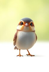 3D Chibi Wren Flashcards Clipart. Suitable for animal flashcard, alphabet flashcards, Montessori Flashcards. Isolated on white background